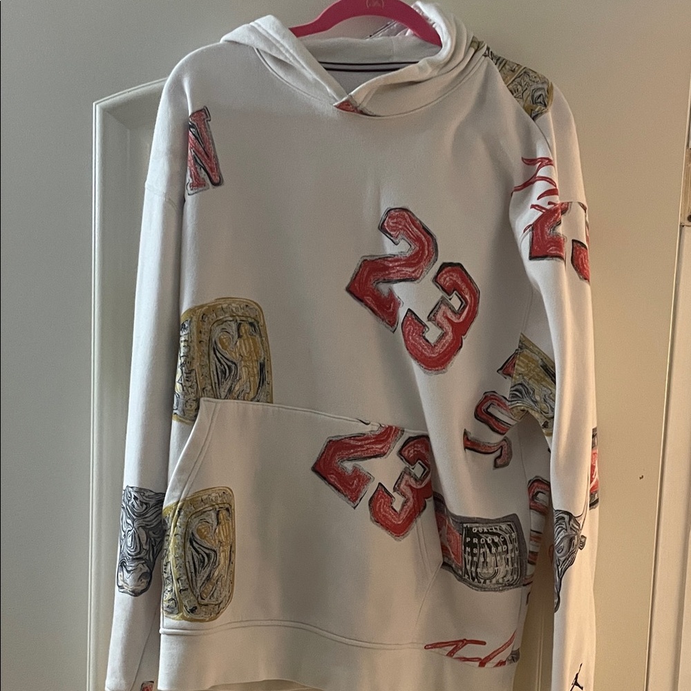 Jordan White Hoodie with Red Logo
